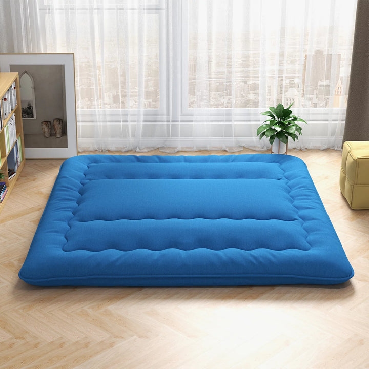 King Futon Mattress Japanese Floor Sleeping Pad Washable Cover Carry Bag Blue