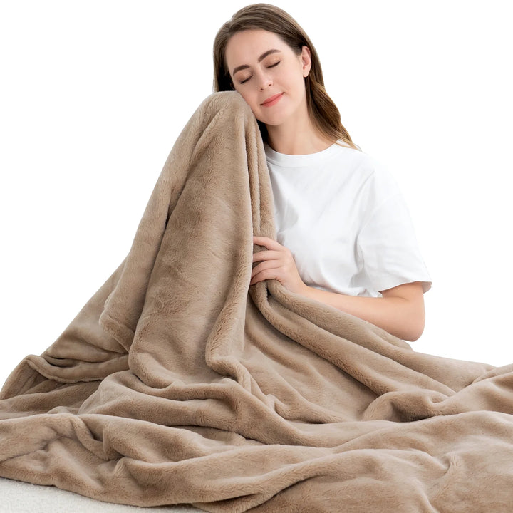 50" X 60" Electric Faux Fur Throw Heated Blanket, Fast Heating, Machine Washable, Safety Certified, Brown