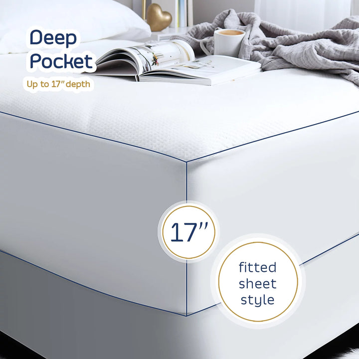 Waterproof Mattress Protector, Premium Cooling Mattress Pad Queen, Mattress Cover Fits Mattresses up to 21 Inches