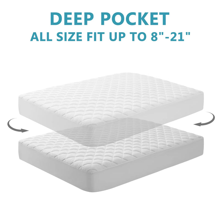 Queen Size Quilted Fitted Mattress Pad Cover, 100% Waterproof Mattress Protector, Deep Pocket Fitted 8" - 21", Breathable & Noiseless, Soft and Comfortable (60" X 80", White)