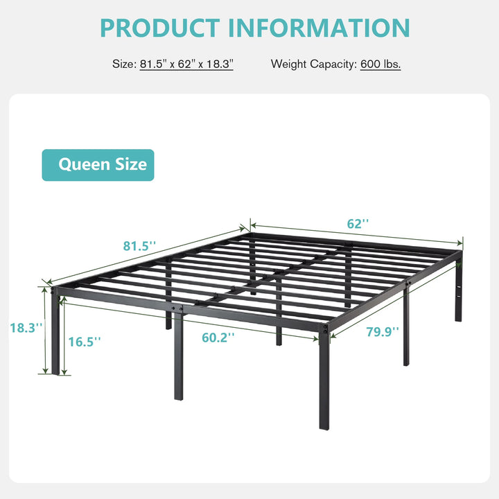 Heavy Duty Queen Size Metal Platform Bed Frame with 16.5'' Large under Bed Storage Space, Black