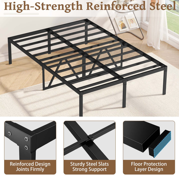 Full Bed Frame No Box Spring Needed,  Heavy Duty Full Size Metal Platform Bed with 13In Large Underbed Storage, Metal Bed Full Size Frame No Box Spring Needed, 660Lbs Weight Capacity, Black