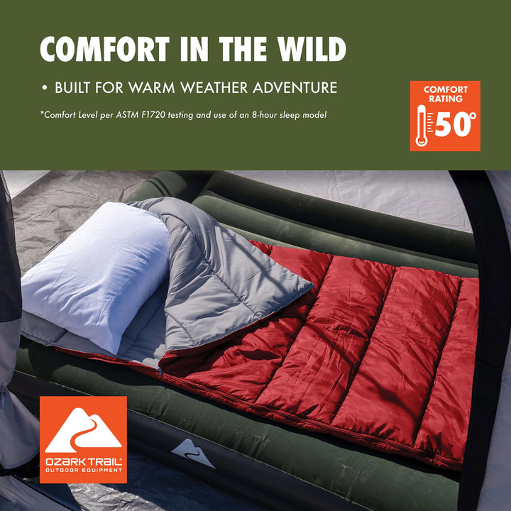 50-Degree Warm Weather Rectangular Sleeping Bag, Red, 33"X75"