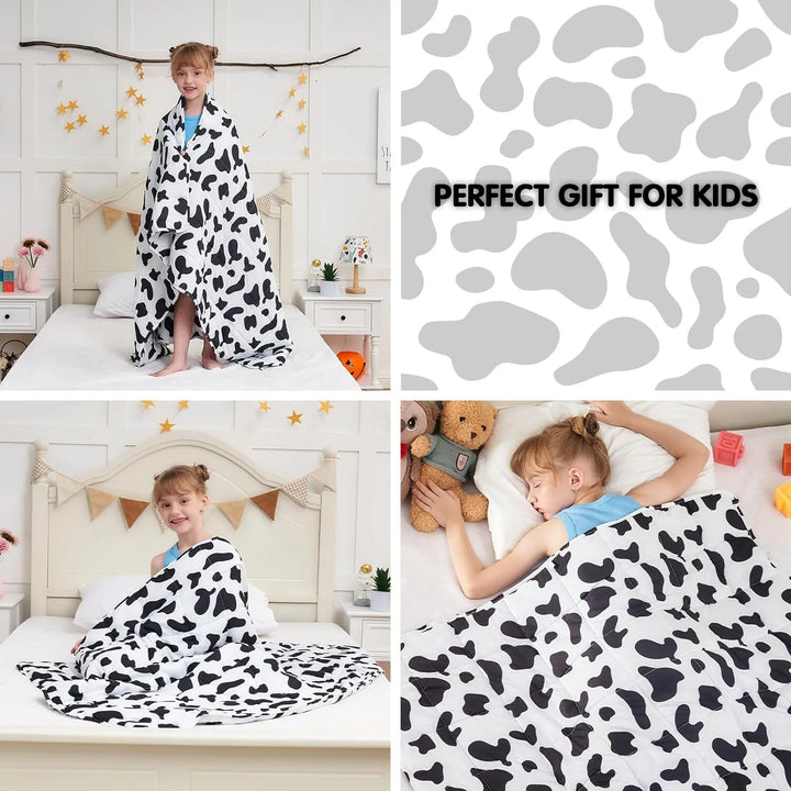 Weighted Blanket for Kids (40"X60", 7Lbs) Cooling Weighted Lap Blanket, Weighted Throw Blanket，Cow