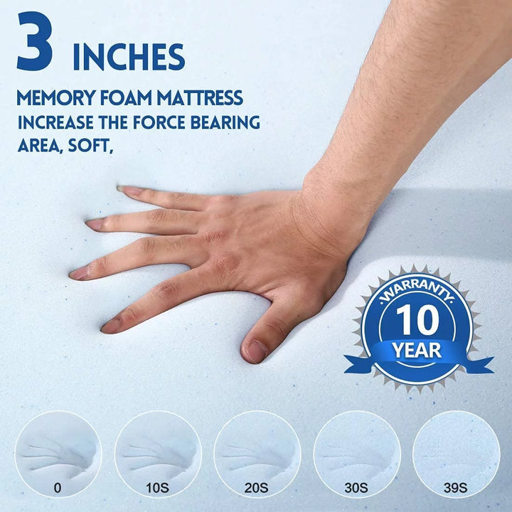 3 Inch Memory Foam Mattress Topper,Cool Gel Infused Foam Bed Topper Mattress Pad,Certipur-Us Certified,Relieve Back Pain & Pressure Relief,Removable Soft Cover,10 Year Warranty,Queen Size