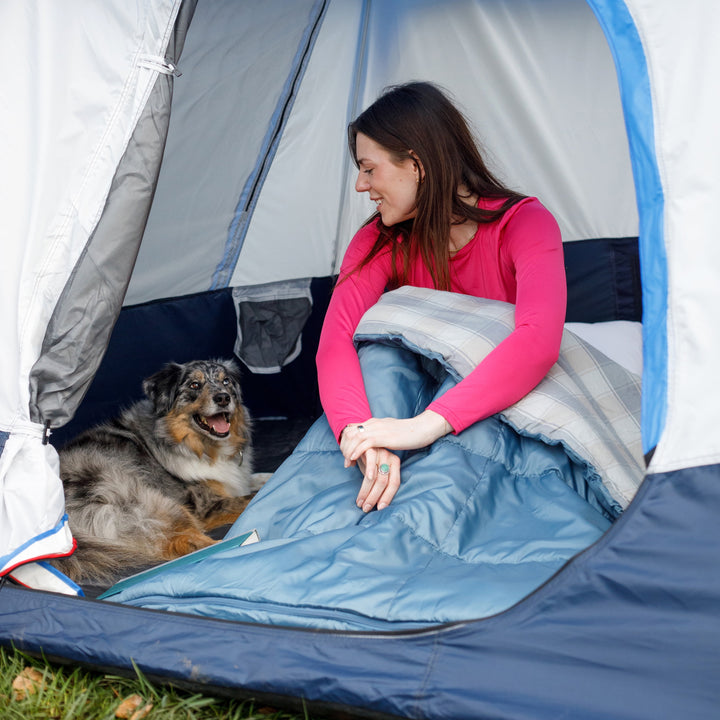 50F Flannel Lined Rectangle Adult Sleeping Bag - Blue (75" X 33")