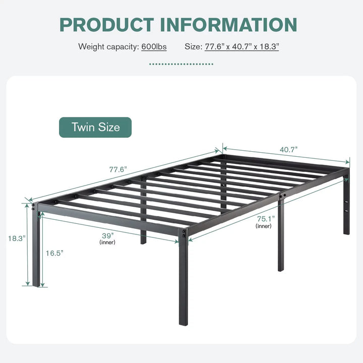 Heavy Duty Twin Size Metal Platform Bed Frame with 16.5'' Large under Bed Storage Space