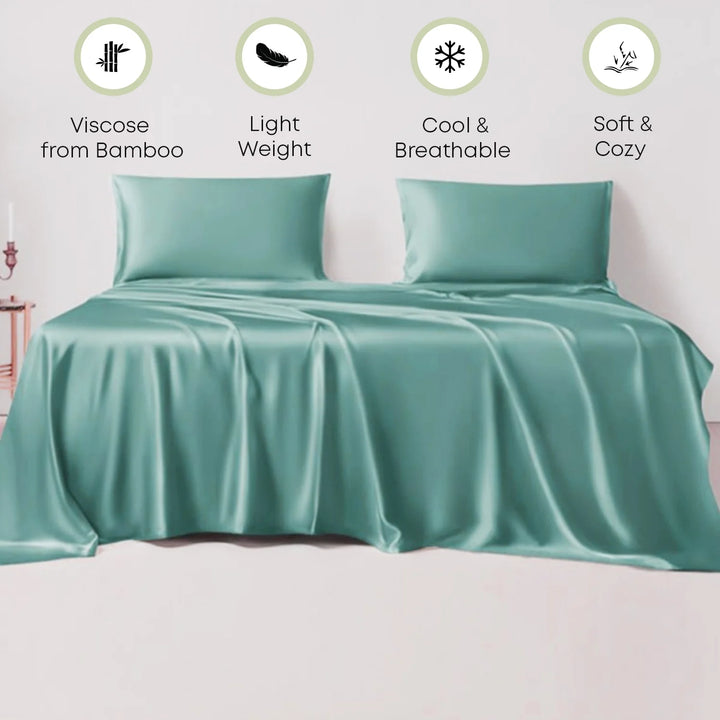 Split King Sheets for Adjustable Beds, 5 Piece Bedding Sheet Set - Viscose from Bamboo Silk Sheets, Cooling Bed Sheet, Hotel Luxury, Soft, Deep Pocket anti Pilling Sheets (Aqua)