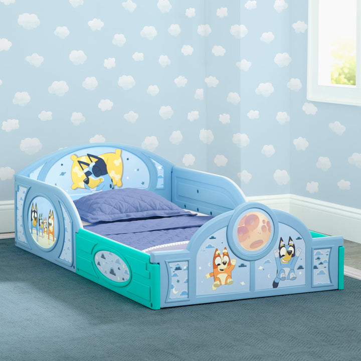 Bluey Sleep and Play Toddler Bed with Built-In Guardrails by