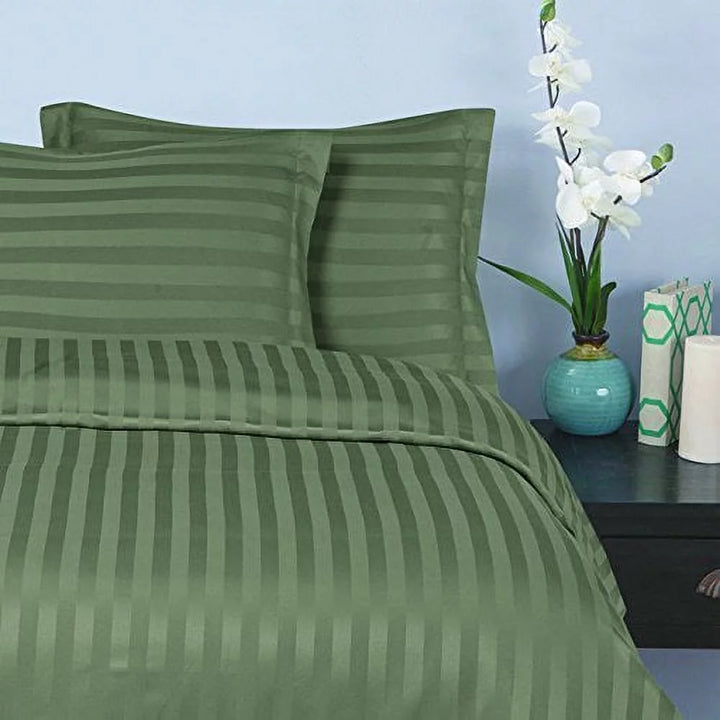 1800 Premier Hotel Collection - Damask STRIPES Silky Soft 4Pc Sheet Set, up to 16" Deep Pocket, Queen, Sage