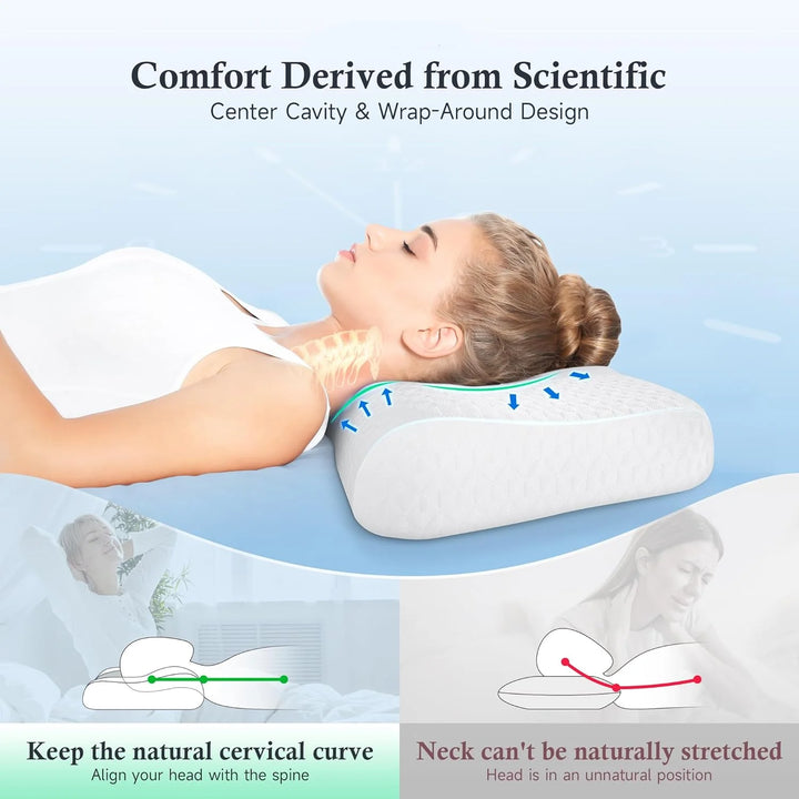 Cervical Pillows, Adjustable Memory Foam for Neck and Shoulder Pain Relief, Cooling Comfort for Side/Back Sleepers