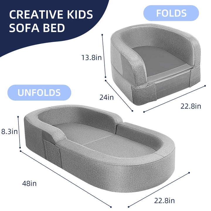 Foldable Toddler Travel Bed, Portable Baby Sofa Chair Folding Floor Cot for Kids, Grey