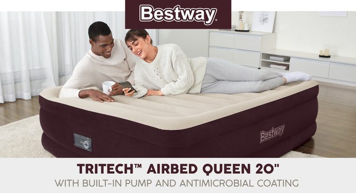 Maroon 20" Queen Air Mattress with Built-In Pump