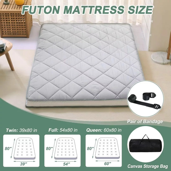 Japanese Floor Mattress Futon Mattress, Thicken Tatami Mat Sleeping Pad Foldable Roll up Mattress Boys Girls Dormitory Mattress Pad Kids Floor Lounger Bed Couches and Sofas, Coffee, Full Size