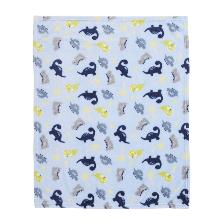 Blue Dinosaurs Plush Baby Blanket, 30" X 36", Infant Boy