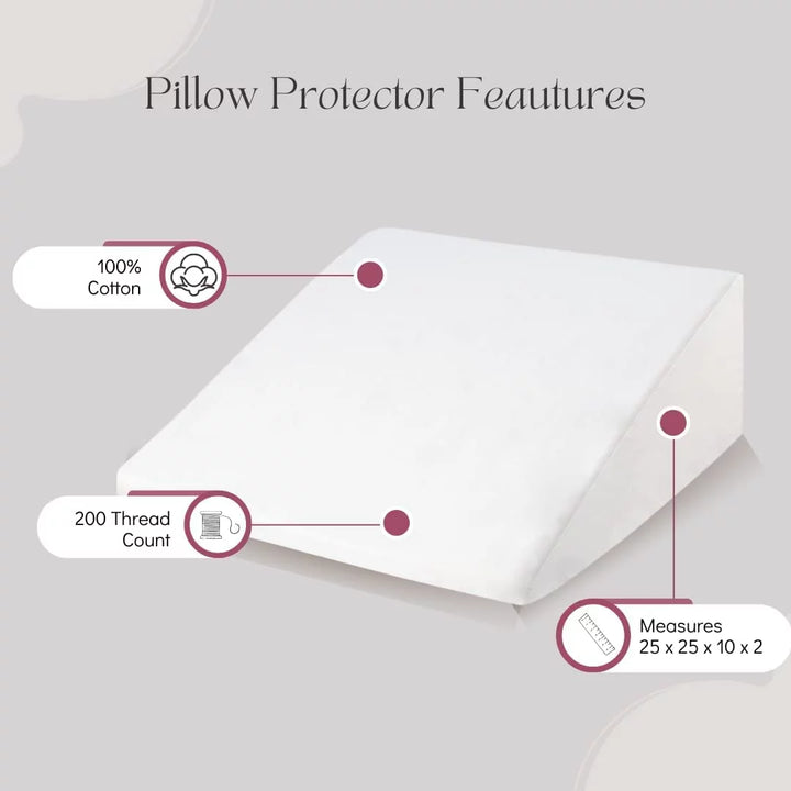 Wedge Pillow Cover 100% Cotton, Zippered Wedge Pillow Case Protector, Soft, Hypoallergenic & Breathable - 26''X25"X25"X10" (Pillow NOT Included)