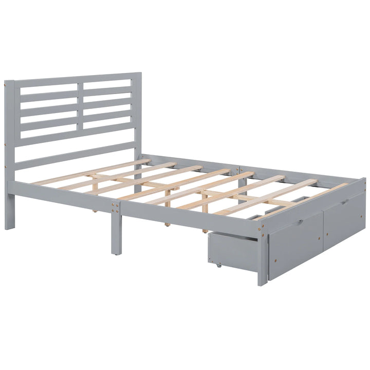 Platform Bed Frame Storage Bed with Headboard, Pine Wood Full Bed Frame for Bedroom, Modern Full Size Bed Frame with Drawers, Wood Slats Support, Holds 400 Lb, No Box Spring Needed, Gray