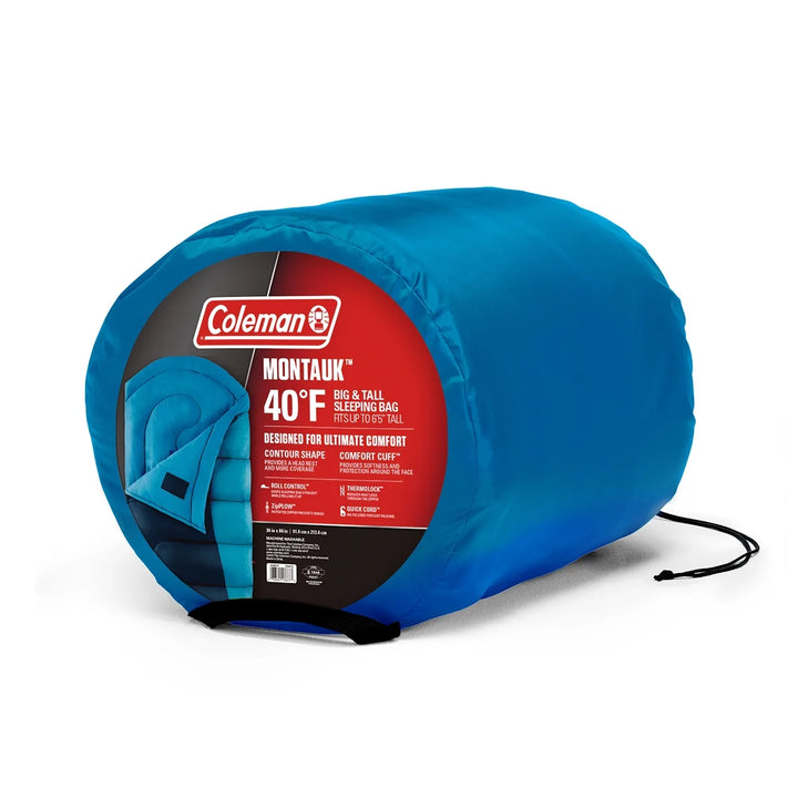 Montauk 40-Degree Warm Weather Semi-Rectangular Big and Tall Sleeping Bag, Blue, 84”X36”