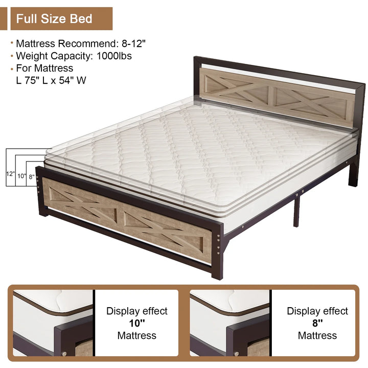 Platform Bed Frame with Headboard, Full Size Bed