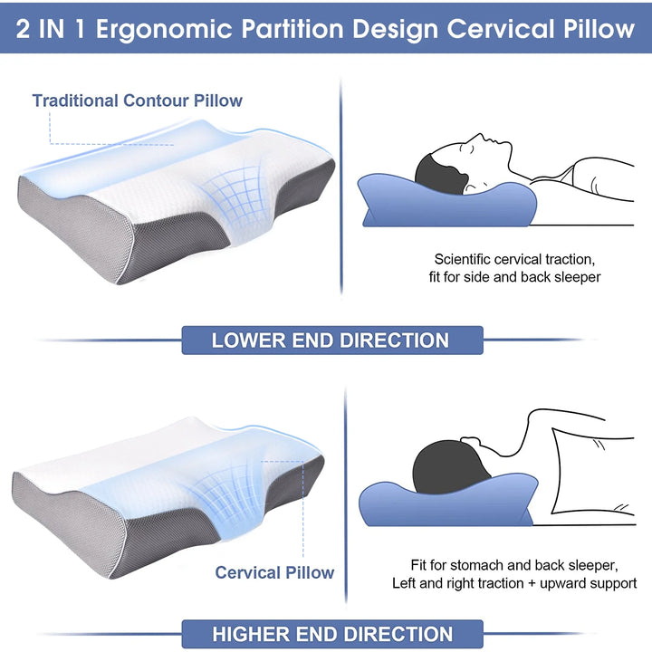 Memory Foam Pillow Neck Pillow, Adjustable Ergonomic Contour Support Cervical Pillow Slow Rebound Memory Foam for Sleeping, Back, Stomach, Side Sleeper, 23.6''X 13.3''X 4.3''