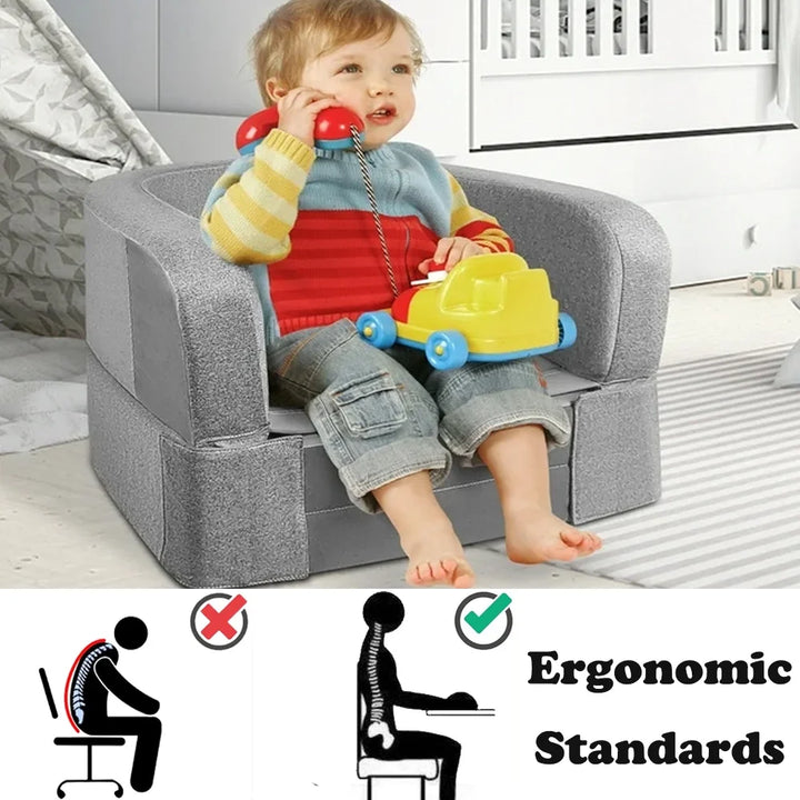 Foldable Toddler Travel Bed, Portable Baby Sofa Chair Folding Floor Cot for Kids, Grey