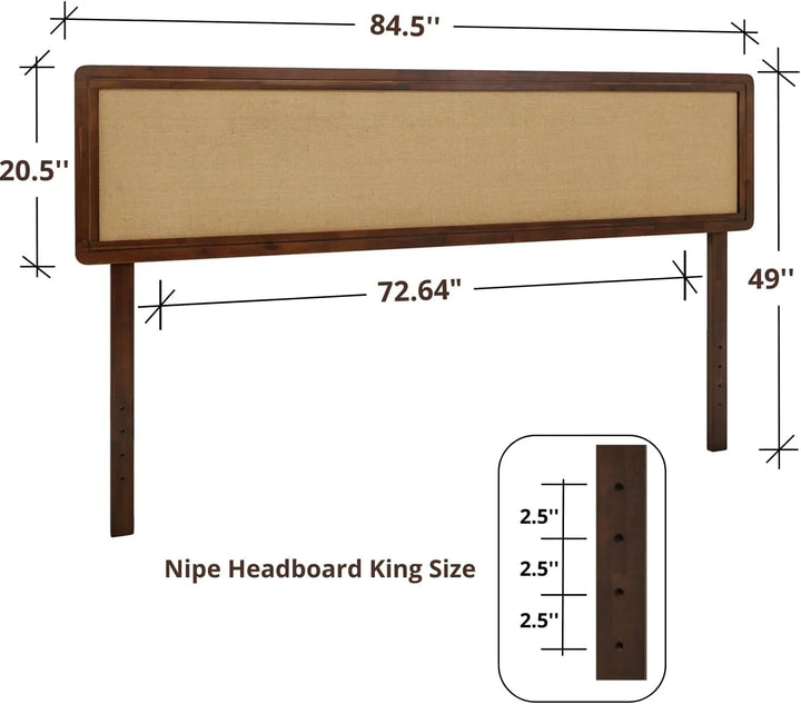 Grace King Size Headboard, Bohemian, Solid Wood, Walnut