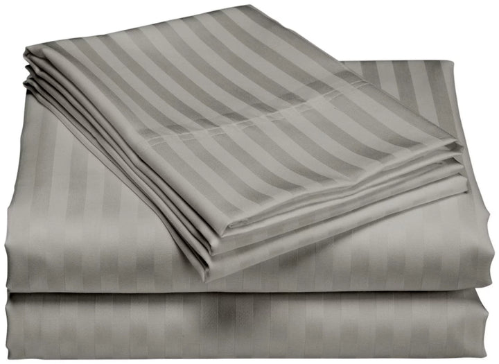 Hotel Luxurious 1200 Thread Count 100% Egyptian Cotton 4-Piece Deep Pocket Stripe Sheet Set (Queen, Grey)