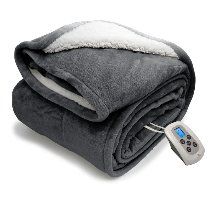 Heated Blanket Twin Grey Electric Throw with 10 Heat Settings/Safety 10 Hours Auto-Off Dual Controllers 62"X 84"