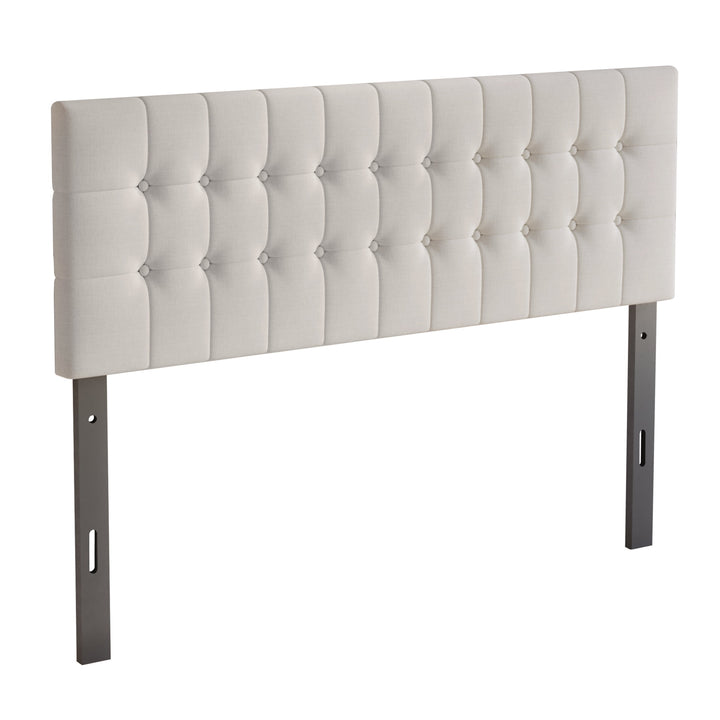 Upholstered Button Tufted Linen Headboard, Warm Grey, Queen