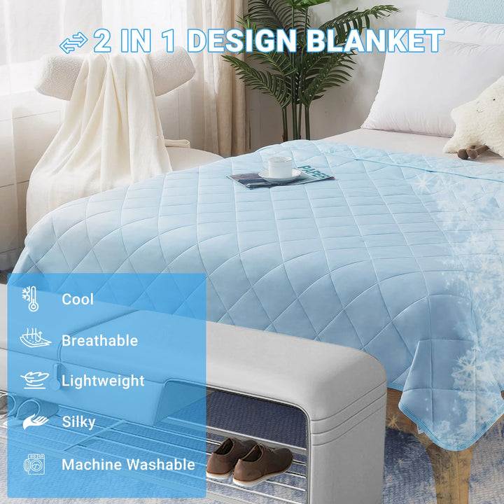 Cooling Throws Blankets, Ice Blanket for All-Season, Ultra-Cool Lightweight Blanket for Bed, Blue