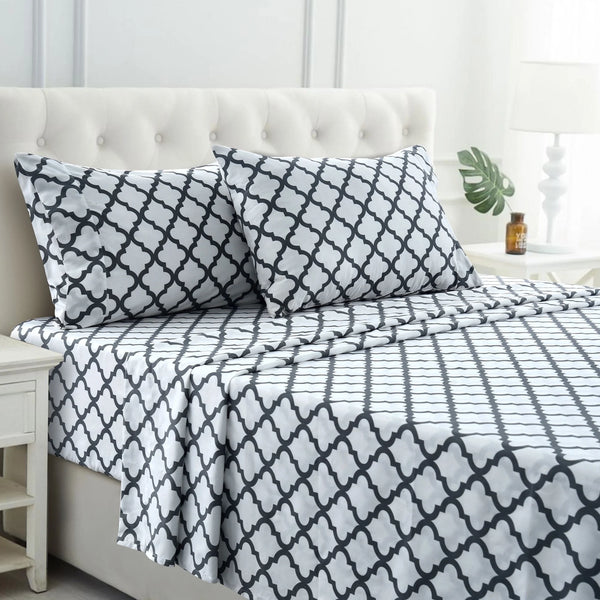 Lux Decor Collection Queen Sheets Set - 4 Pc Deep Pocket Bed Sheets Bedding Set & Pillowcases - White Gray