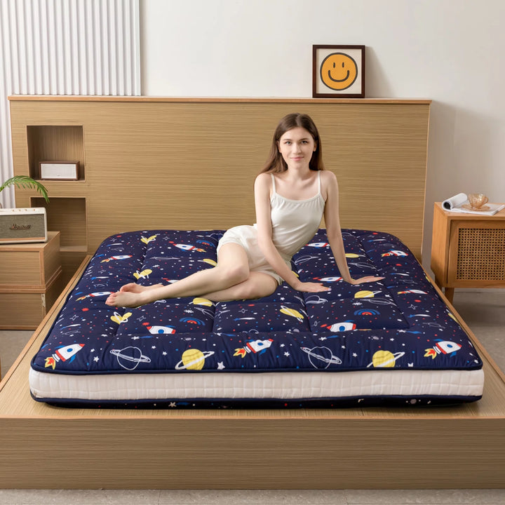 Extra Thick Futon Floor Mattress, Memory Foam Padded Japanese Floor Mattress, Navy Space, Twin