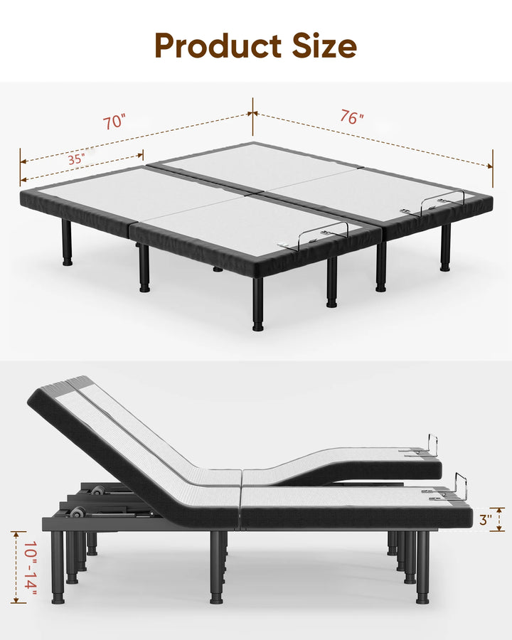 Split King Size Adjustable Bed Base Frame for Stress Management with Massage, Adjustable Legs, Remote Control