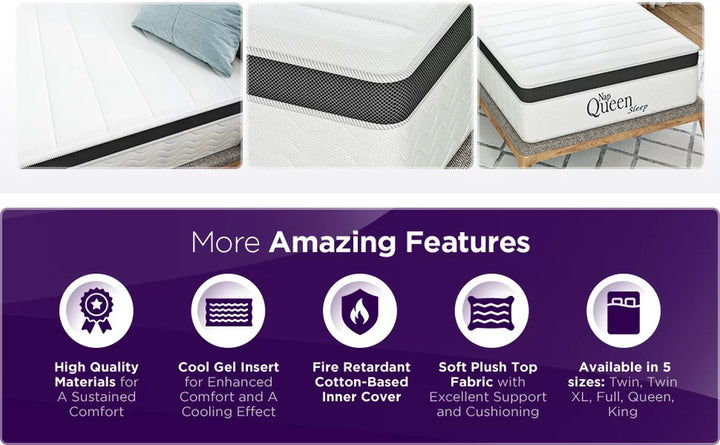 Maxima 8” Hybrid of Cool Gel Infused Memory Foam and Coils Mattress, Queen Size