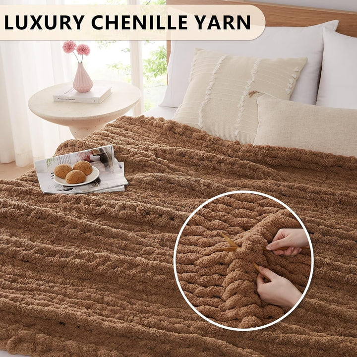 Chunky Knit Blanket, Soft Chenille Yarn Throw Blanket 30 X 40 Inches, Handmade Thick Cable Knit Crochet Blanket, Large Knit Blanket Chunky Yarn, Knot Throw Blanket for Sofa Bed Home Decor