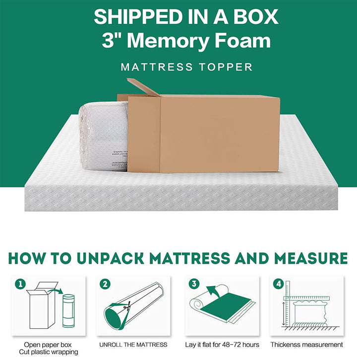 3 Inch Gel Memory Foam Mattress Topper Queen Size, Mattress Pad Cover for Pressure Relief, Bed Topper with Removable Rayon Made from Cotton Cover, Soft & Breathable, White