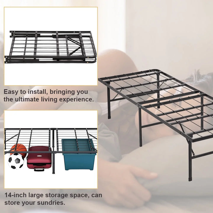 Bed Frame Twin Metal Base Mattress Foundation Heavy Duty Steel Replaces Box Spring,Black