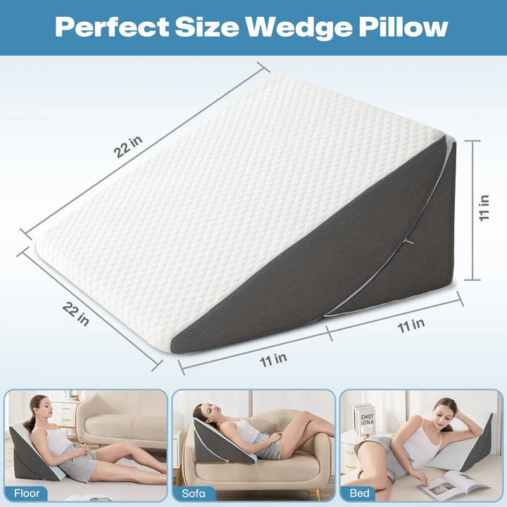 Wedge Pillow with Memory Foam Top for Sleeping,Reading and Rest,12 Inch 45 Degreetriangle Pillow Wedge for for after Surgrey,Acid Reflux, Snoring-With Washable Covers & Non-Slip Bottom