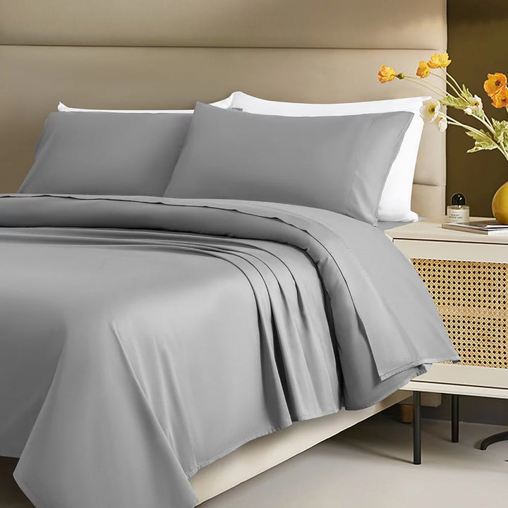 100% Egyptian Cotton Bed Sheet Set, 1200 Series Deep Pocket 4PC Percale Sheets, Queen, Gray