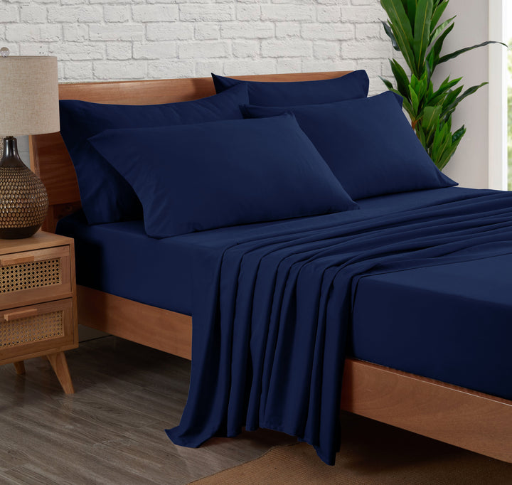 Super Soft High Quality Brushed Microfiber Bed Sheet Set, Twin-Xl, Navy, 3 Piece