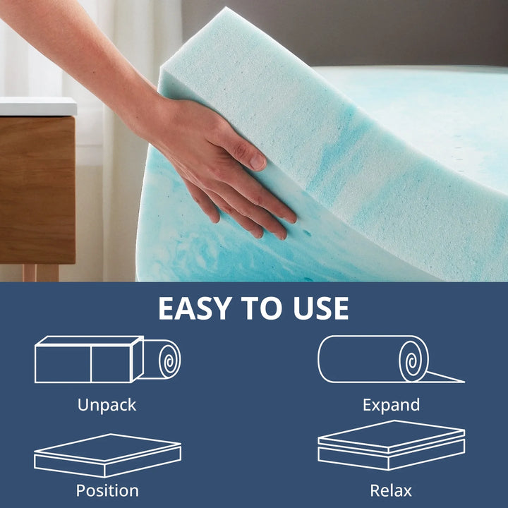 2 Inch Queen Size Mattress Topper, Cooling Gel Memory Foam Bed Topper for Pressure Relief