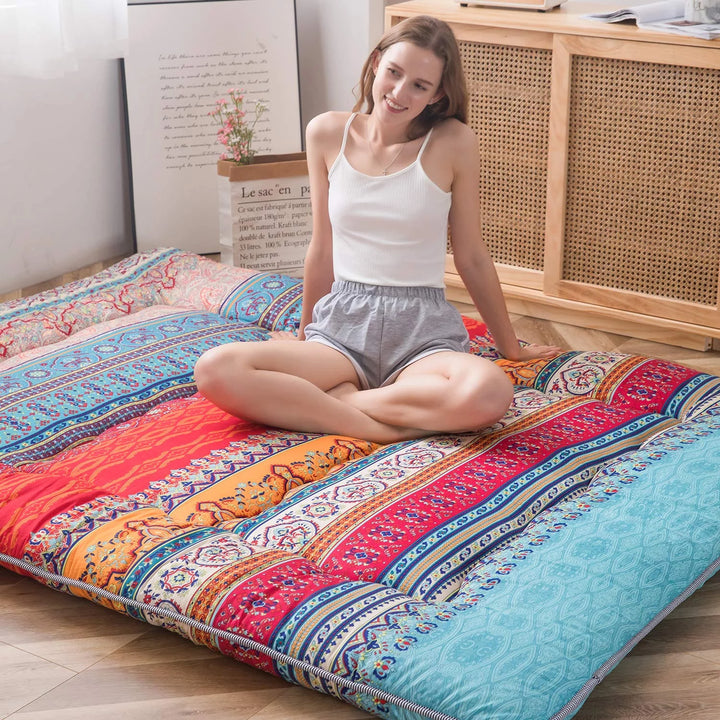 Japanese Floor Mattress Futon Mattress Boho Design Sleeping Mat Queen Size