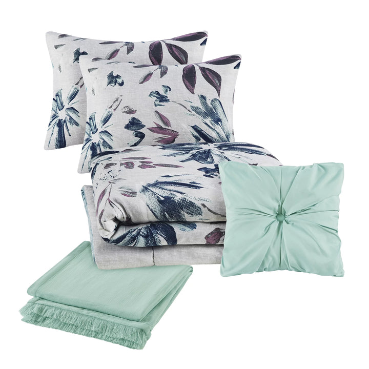 5-Piece Blue Floral Comforter Set, Full/Queen