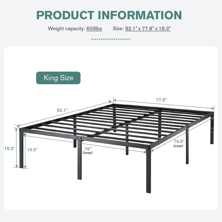 Heavy Duty King Size Metal Platform Bed Frame with 16.5'' Large under Bed Storage Space, Black