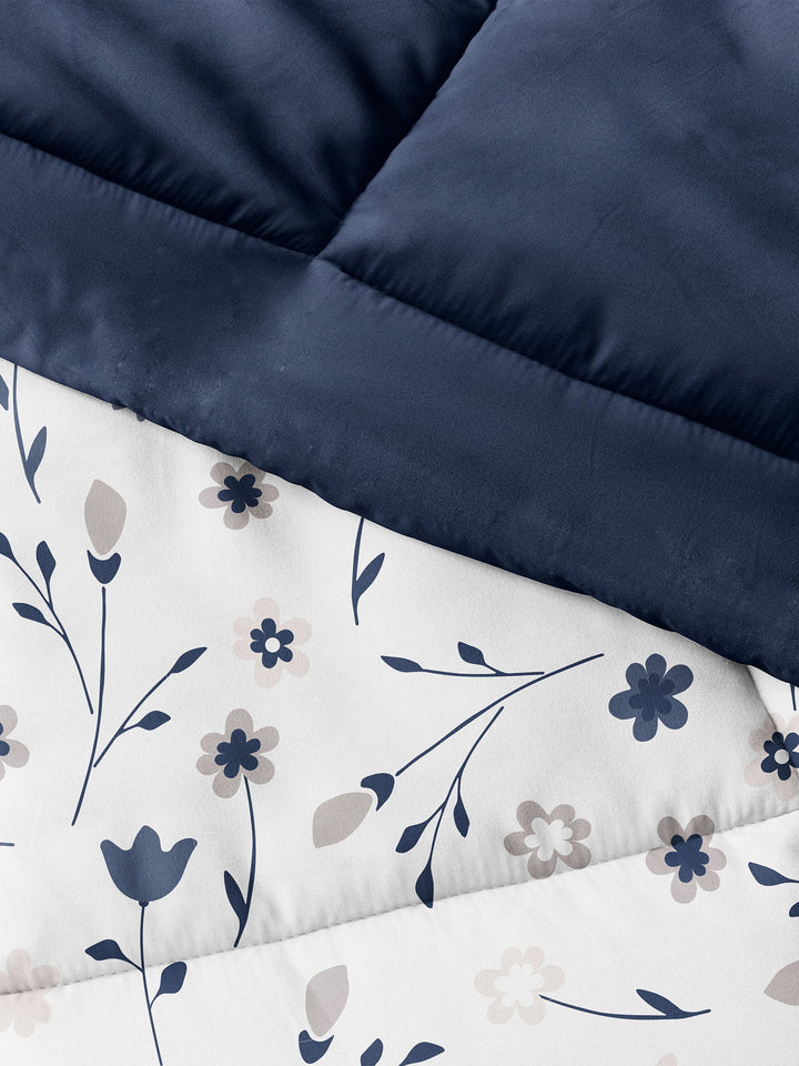 - Navy Forget Me Not Timeless Print All Season Down-Alternative Comforter for Queen Beds