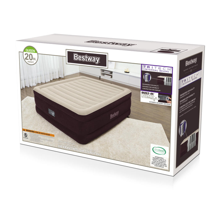 Maroon 20" Queen Air Mattress with Built-In Pump