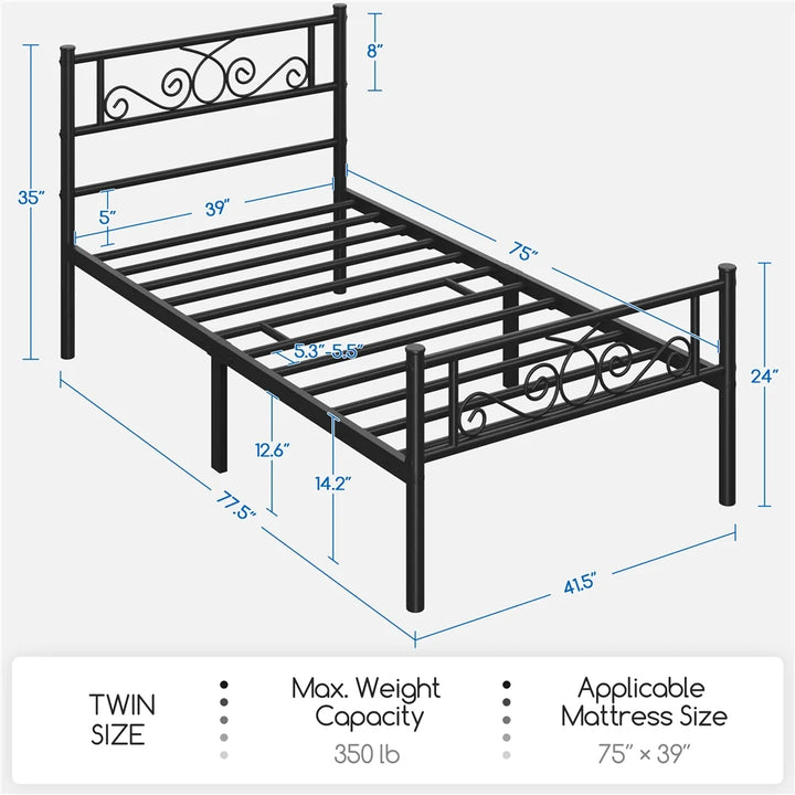 Jocelyn Modern Scroll Metal Platform Twin Bed, Black