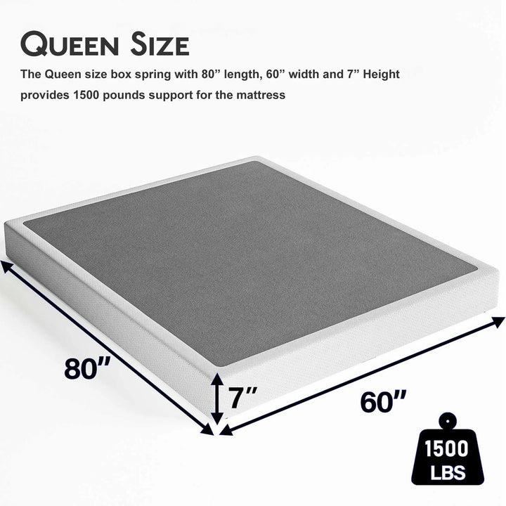 Queen Box Spring, 7 Inch Queen Size Box Spring Only, Metal Box Spring Queen with Fabric Cover, Sturdy Mattress Foundation, Noise Free, Non-Slip, Easy Assembly