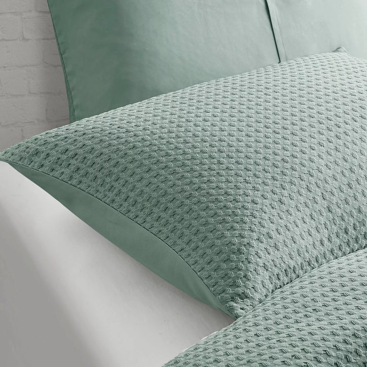 Textured Waffle like Full/Queen Comforter Sets 3 Piece Bedding with Pillow Shams Sage Green