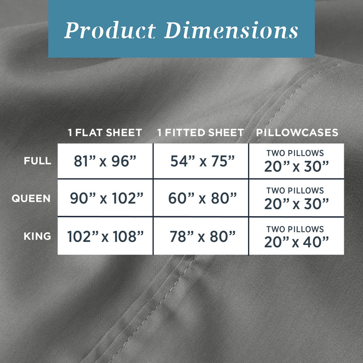 100% Luxury Soft Cotton Sateen Wrinkle-Resistant 600 Thread Count 4-Piece Queen Size Deep Pocket Bed Sheets Set, 1 Fitted, 1 Flat Sheet with 2 Pillowcases, Dark Gray